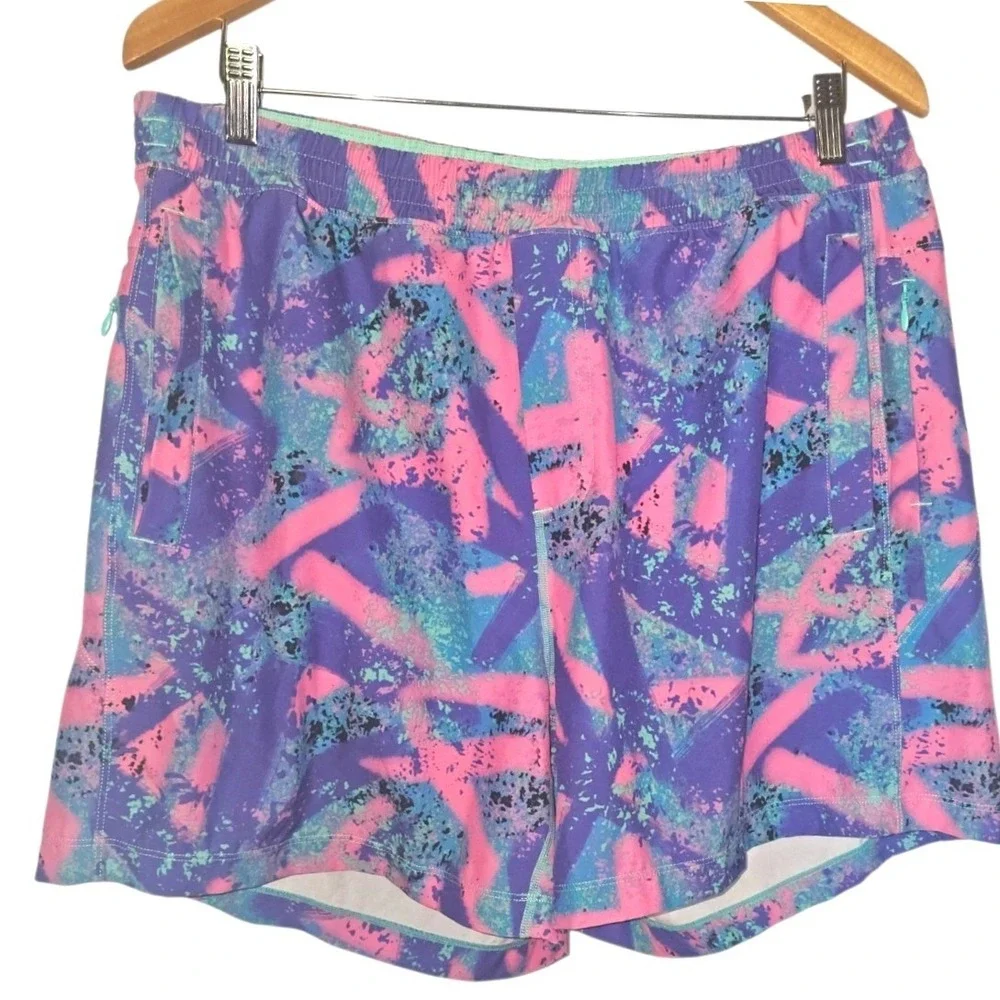 Birddogs Mens XXL Lined Gym Shorts Neon Smear Abstract 90s Print Athletic
